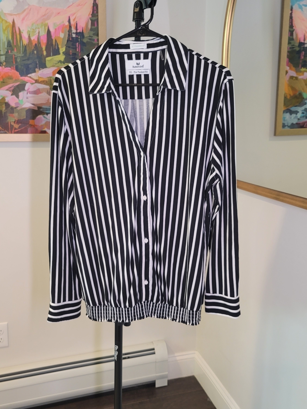 BUTTERCLOTH  Prestige in Icy Bamboo Black White Stripe Pre-tucked‎ Fit  Women's